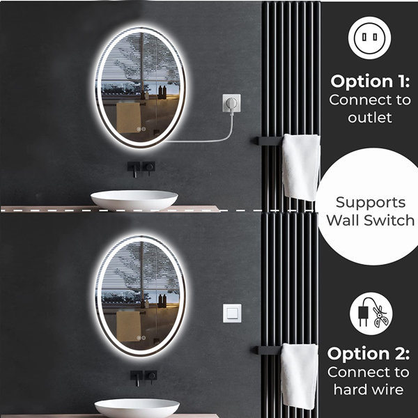 Orren Ellis Aevar Super Bright 192 Leds/m Lighted Antifog Oval Bathroom/vanity Mirror With